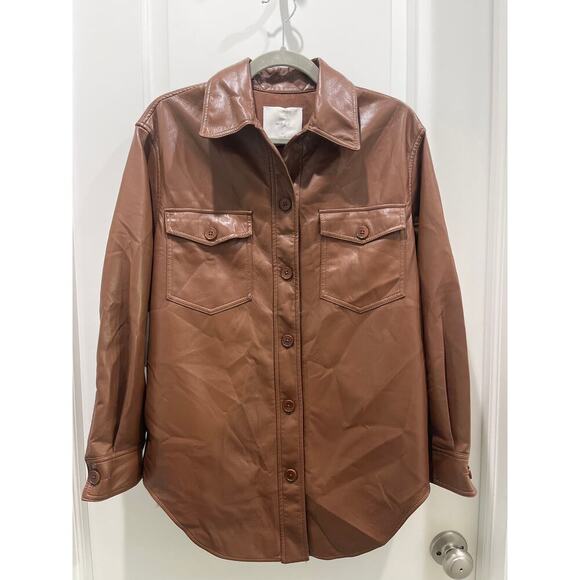 NWT Wilfred Aritzia Cognac The Ganna™ Shirt Jacket Vegan Leather Sz XS - Picture 2 of 9